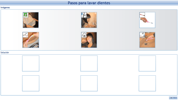 Ejemplo de descomposición en pasos de la tarea "lavar los dientes" que se despliega al hacer click en la misma en la agenda libre.