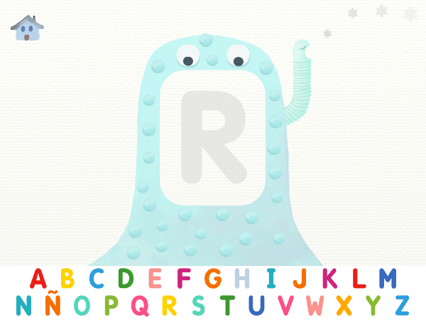 Alfamonstruo emite un sonido y hay que averigüar la letra que corresponde. Para ponerlo fácil, si nos confundimos aparece sombreada la letra esperada facilitando así el terminar exitosamente la actividad. A destacar el buen manejo de los refuerzos.