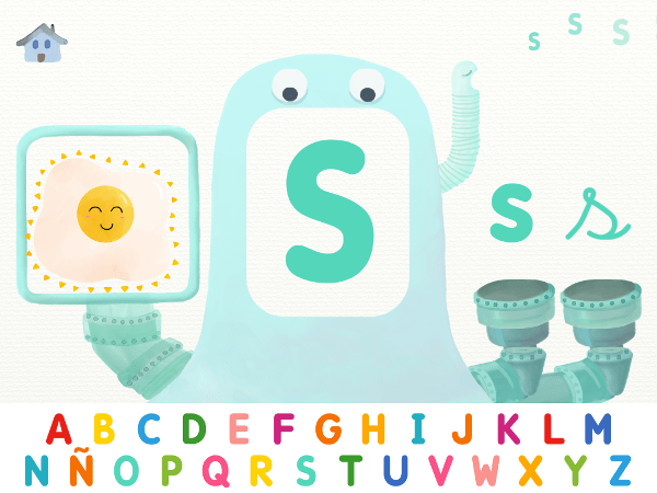 El terrorífico Alfamonstruo come letras y ofrece a cambio distintas grafías, imágenes representativas y sonidos del fonema representado.